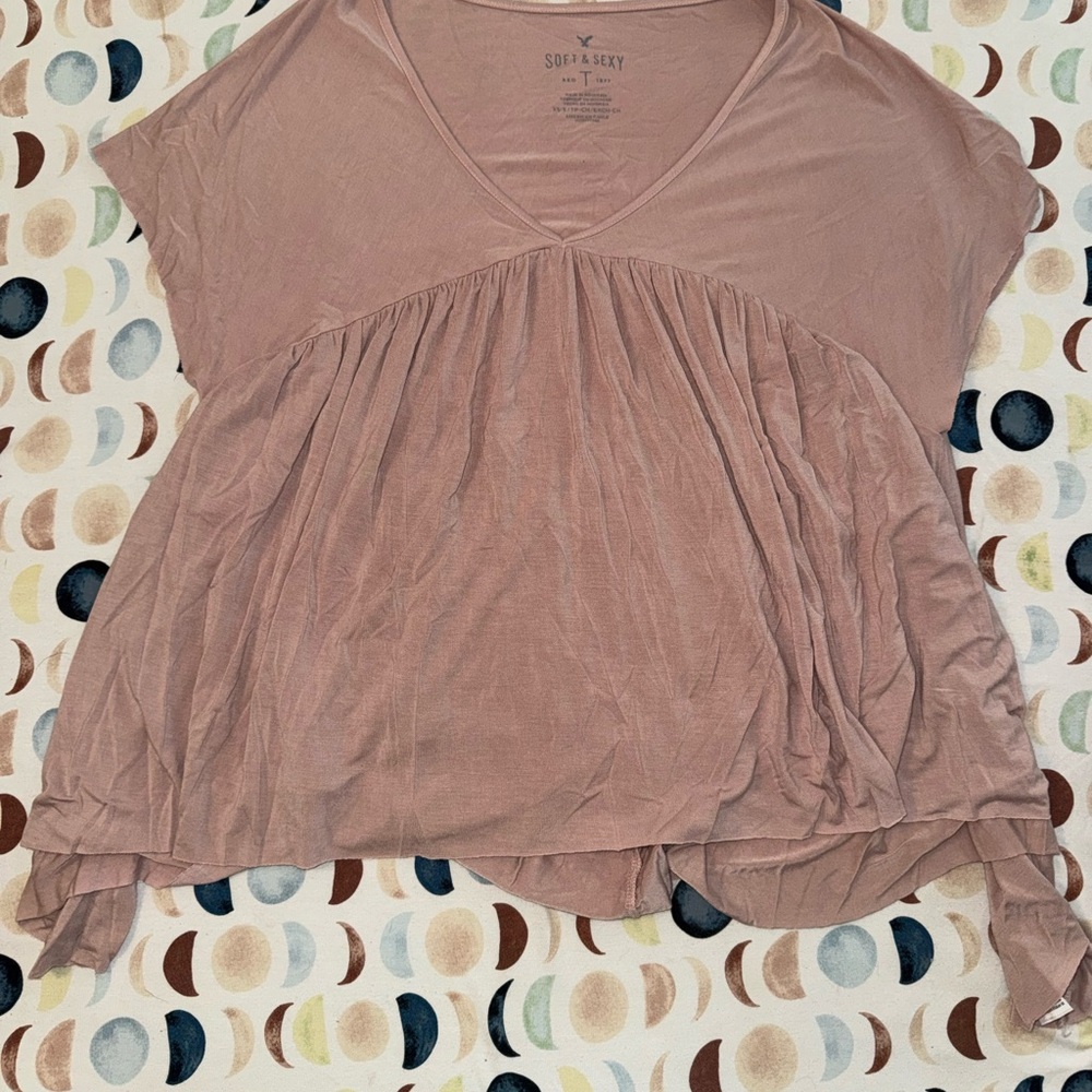 American Eagle Outfitters Dusty Rose V-Neck Babydoll Tunic